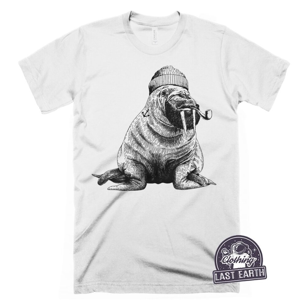 Bearded Walrus T-Shirt Sea Life Shirt Captain Shirt Gifts for Him Funny Nautical